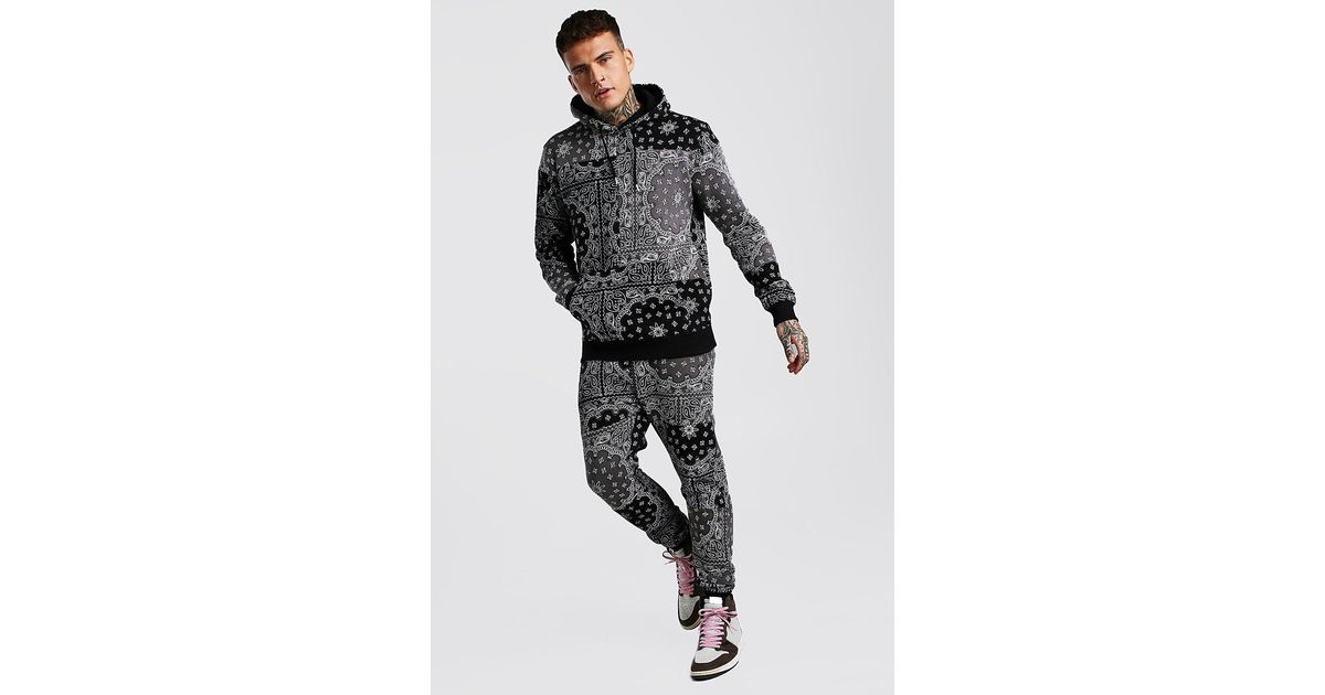 BoohooMAN Bandana Patch Printed Hooded 