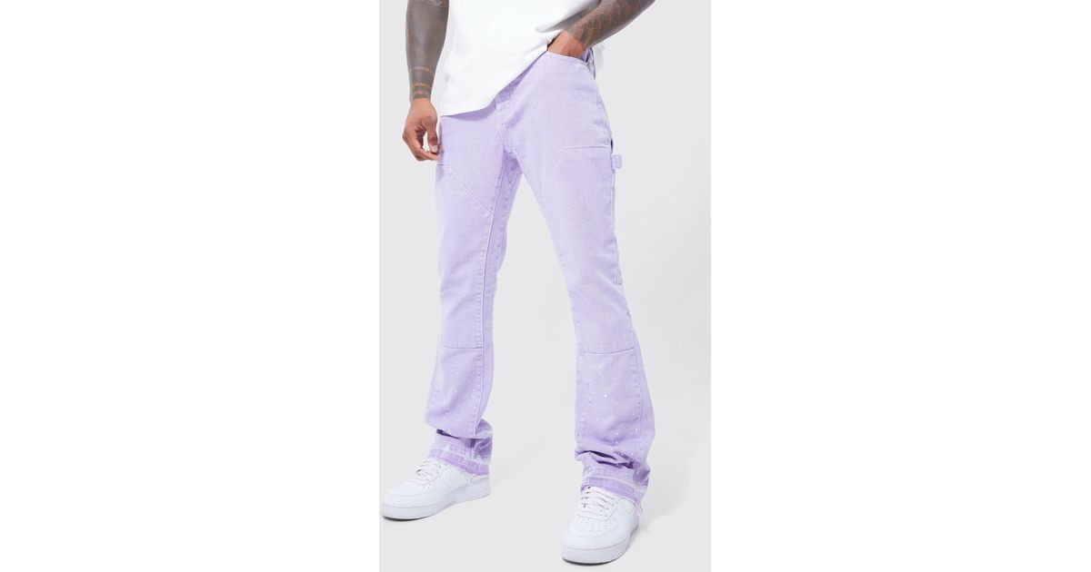 BoohooMAN Slim Rigid Flare Overdye Panel Jeans in Purple for Men Lyst
