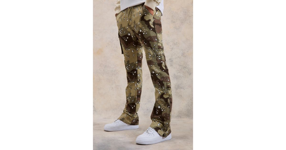 Slim Zip Flare Gusset Multi Cargo Camo Pants