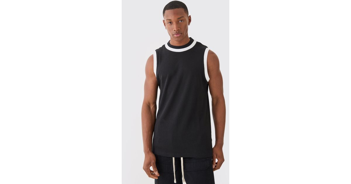 BoohooMAN Waffle And Interlock Colour Block Tank in Black for Men | Lyst