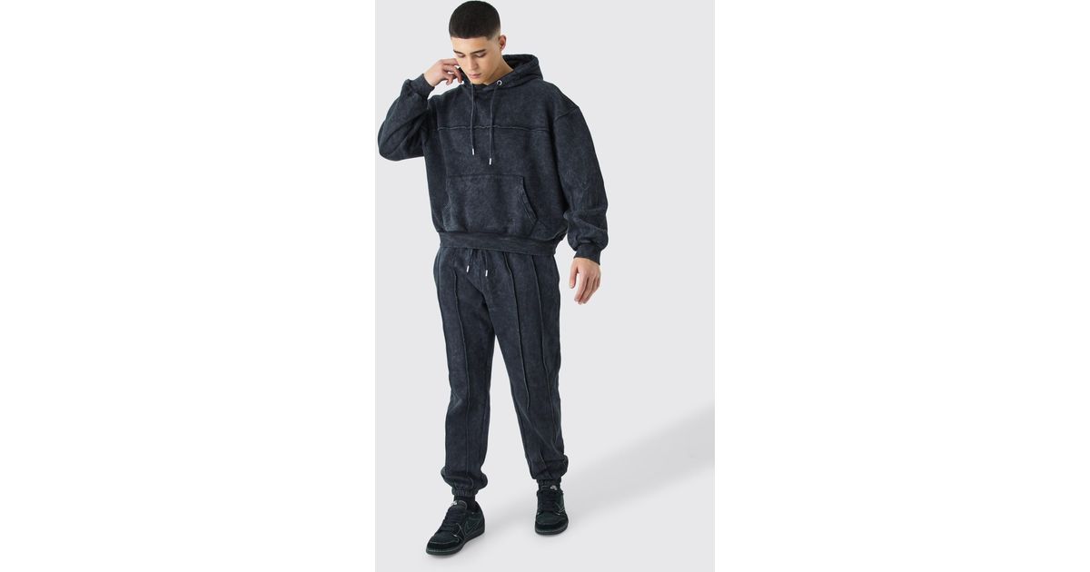 BoohooMAN Oversized Boxy Seam Detail Washed Hooded Tracksuit in Blue for  Men | Lyst