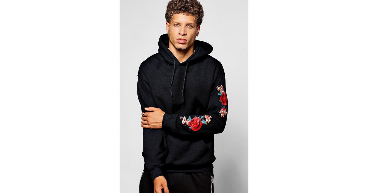 black hoodie rose embroidery