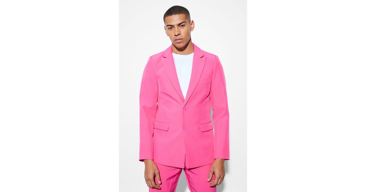 Boohoo Slim Fit Single Breasted Suit Jacket in Pink | Lyst