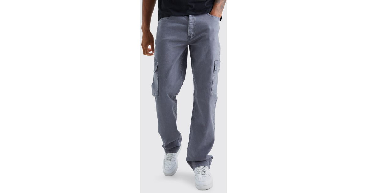 BoohooMAN Tall Relaxed Overdye Cargo Trouser in Blue for Men