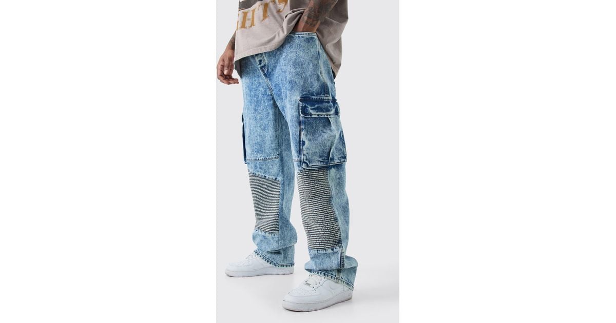 Baggy Fit Acid Wash Cargo Jeans