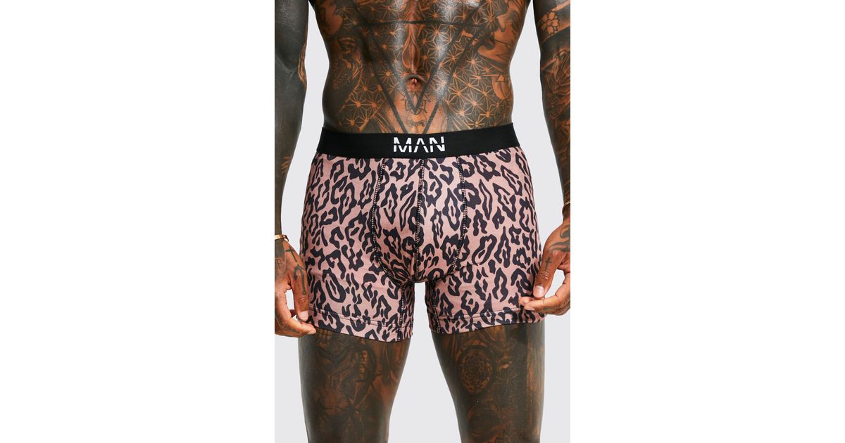 BoohooMAN Man Dash Leopard Print Boxer in Brown for Men Lyst