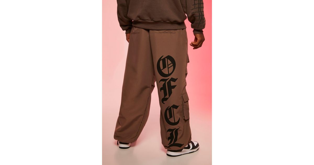 BoohooMAN Ofcl Print Extreme Oversized Cargo Pants in Brown for Men | Lyst