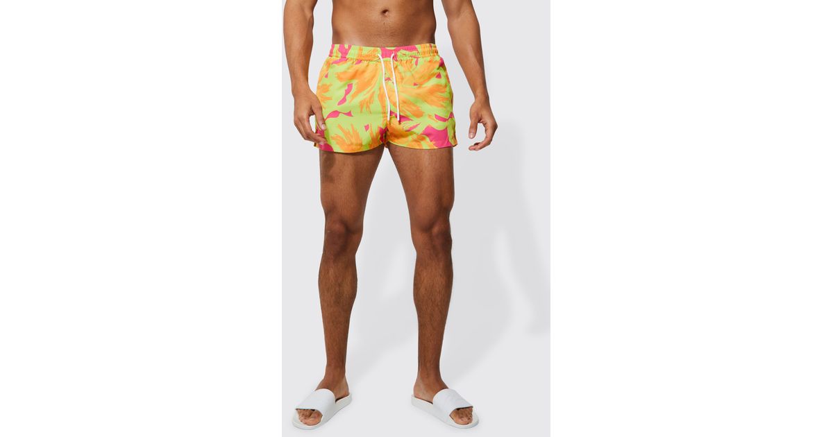 BoohooMAN Super Short Floral Swim Shorts in Orange for Men Lyst
