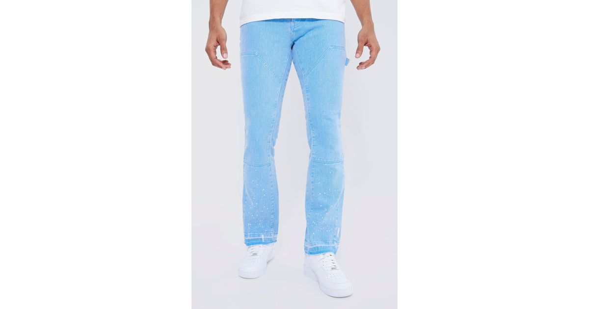 BoohooMAN Slim Rigid Flare Overdye Panel Jeans in Blue for Men Lyst