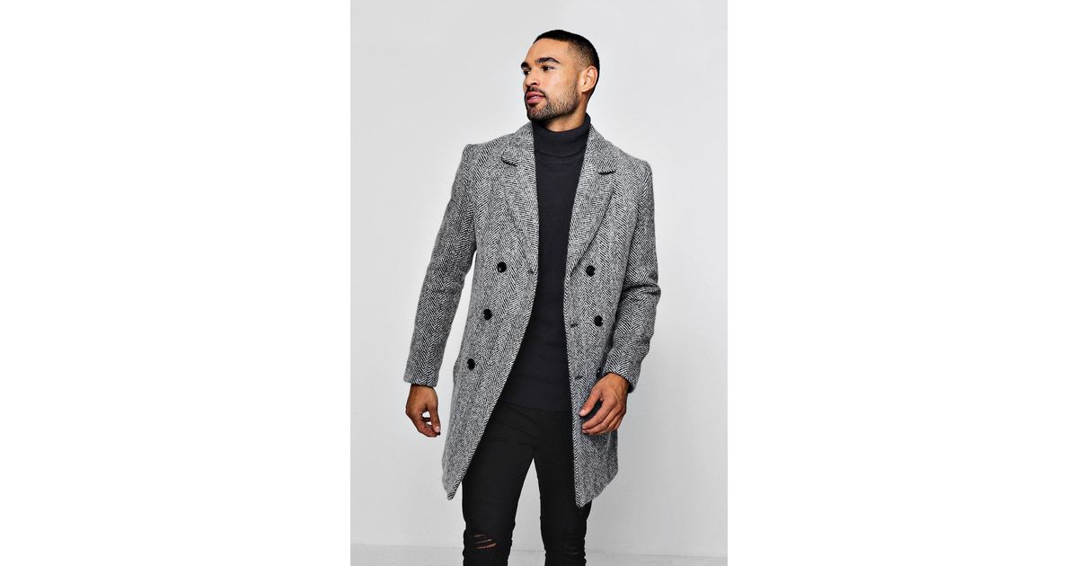 herringbone double breasted coat