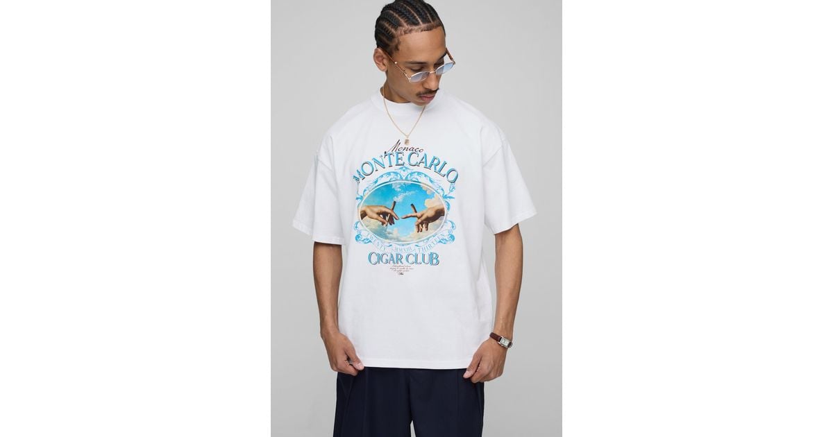【boohoo】モンテカルロ Cigar Club Tシャツ Boohoo Oversized Monte Carlo Cigar Club T-Shirt in White