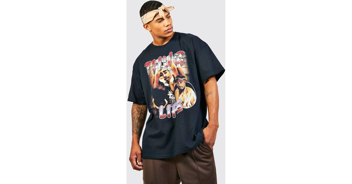 BoohooMAN Denim Oversized Vintage Tupac Life License Tshirt in Blau