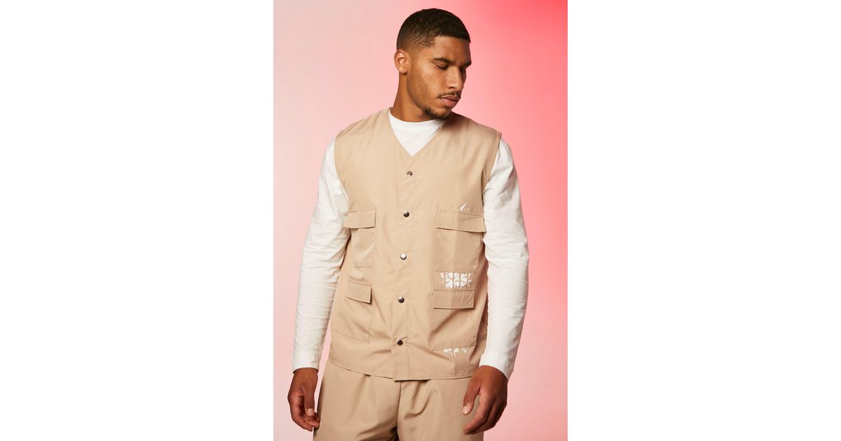 BoohooMAN Synthetic Tall Multi Pocket Ripstop Utility Vest in Beige (Natural) for Men Lyst