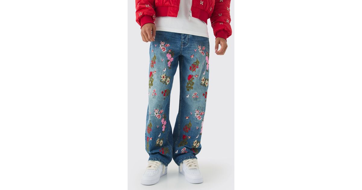Multicolor boho fit baggy jeans for men