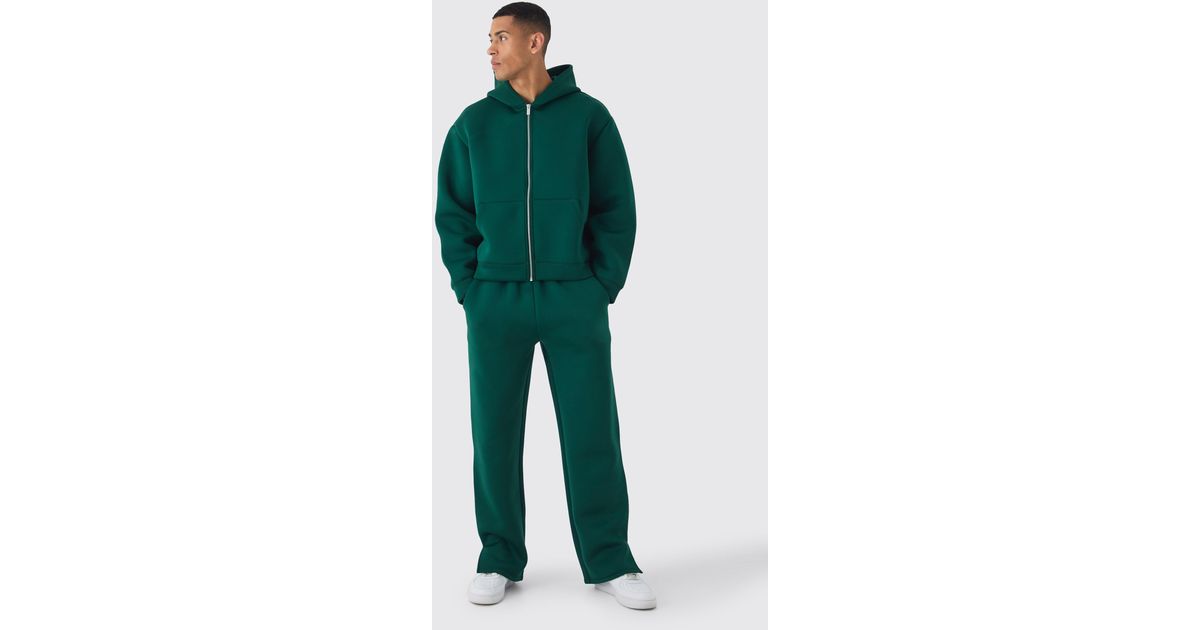 BoohooMAN Oversized Boxy Bonded Scuba Zip Through And Jogger Tracksuit