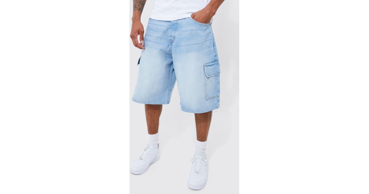 BoohooMAN Parachute Cargo Denim Shorts in Blue for Men Lyst