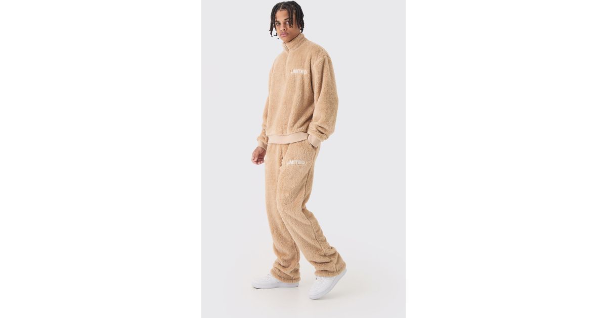 BoohooMAN Oversized Teddy Borg Sweat Tracksuit in White for