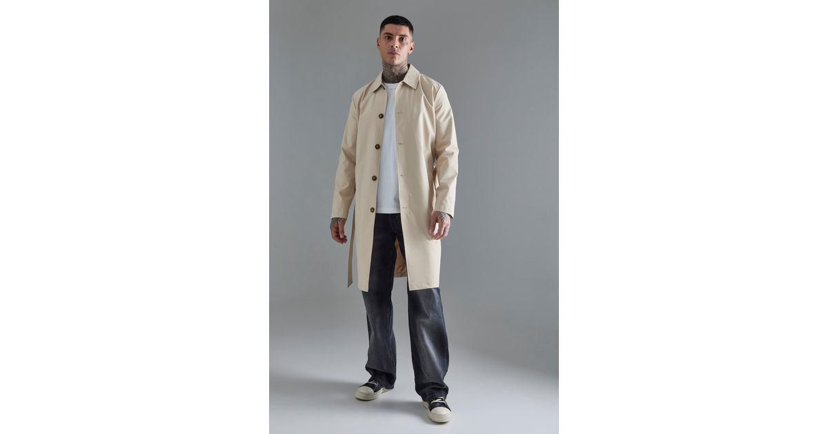 BoohooMAN Tall Classic Belted Trench Coat in Gray for Men Lyst