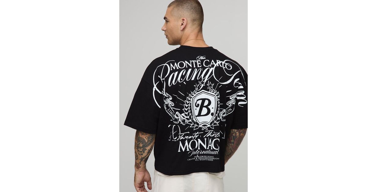 Seam Racing BoohooMAN Oversized Shrunken Boxy Over Seam Racing Team Printed T-Shirt ...