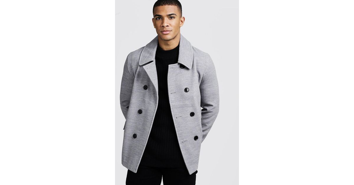 BoohooMAN Classic Wool Look Pea Coat in 