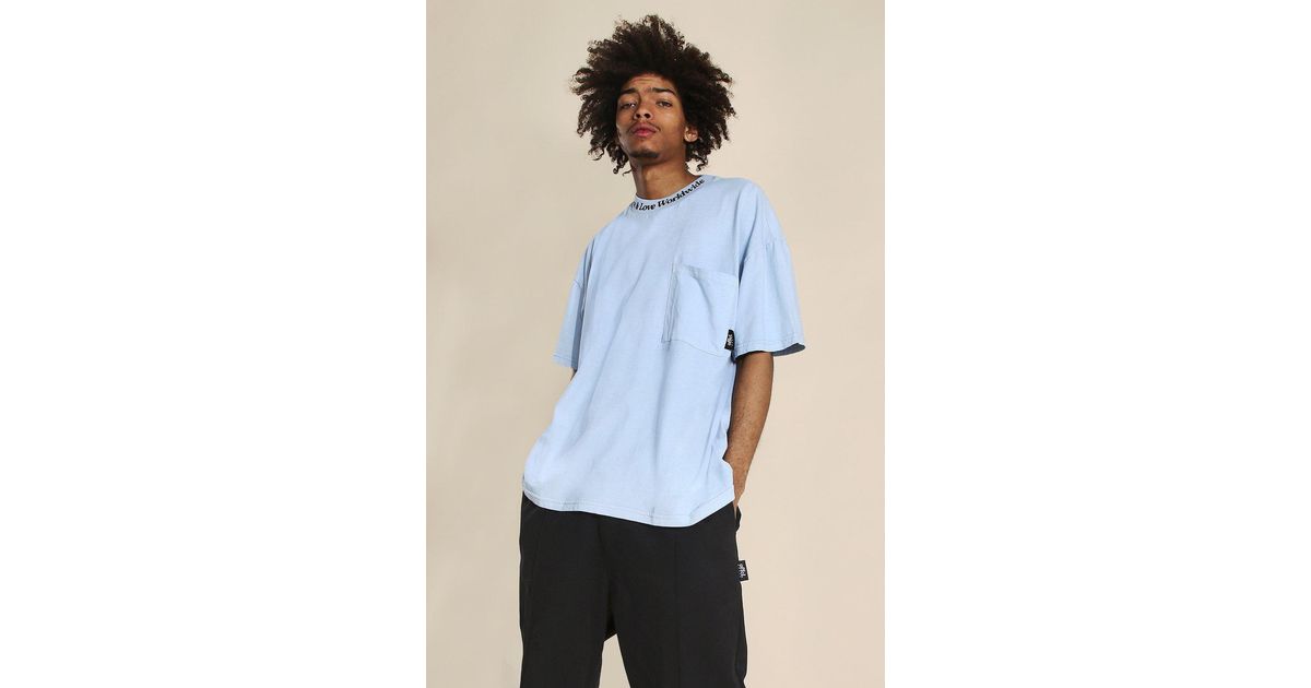 BoohooMAN Cotton Oversized Worldwide High Neck Washed T-shirt in Blue for Men - Lyst