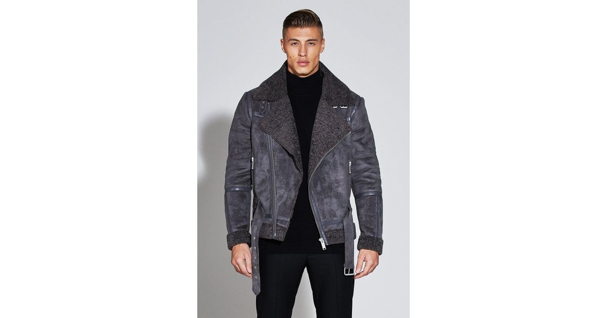 grey borg lined biker jacket