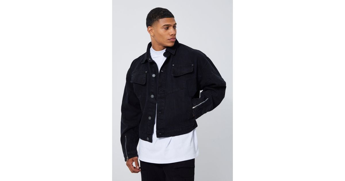 BoohooMAN Boxy Fit Panelled Denim Jacket in Blue for Men Lyst