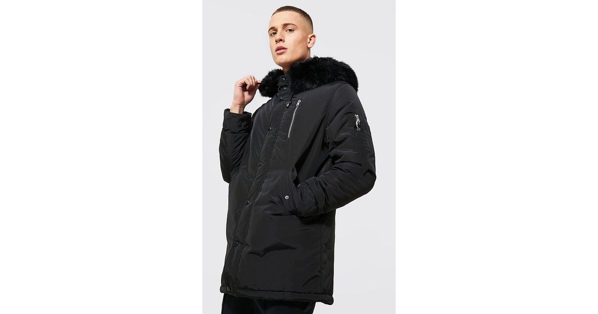 BoohooMAN Ma1 Parka With Faux Fur Hood in Black for Men - Save 80 