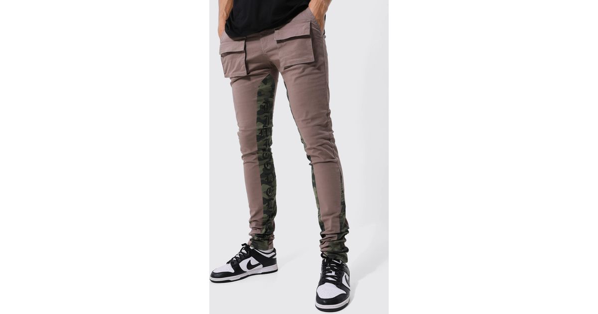 BoohooMAN Tall Fixed Skinny Gusset Camo Cargo Trouser in Black for Men