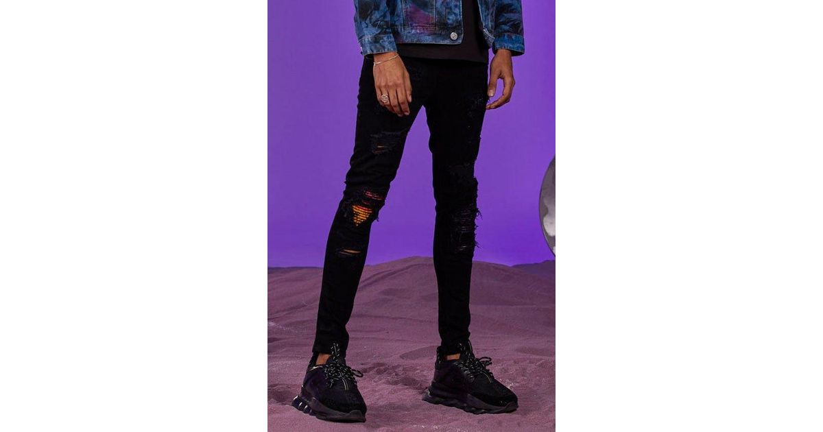 super skinny coloured bandana ripped jeans