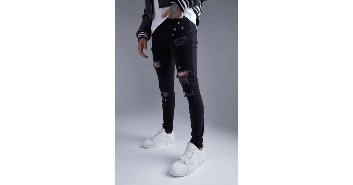 Boohoo Super Skinny Ripped Paint Splatter Jeans in Blue Lyst
