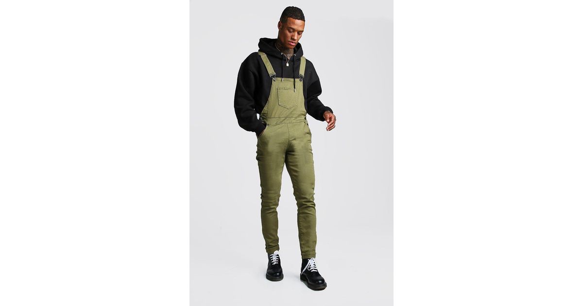 BoohooMAN Khaki Slim Fit Denim Overalls 