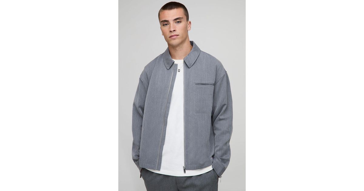 Through Pockets BoohooMAN Regular Zip Through Pocket Detail Overshirt in Gray for Men ...