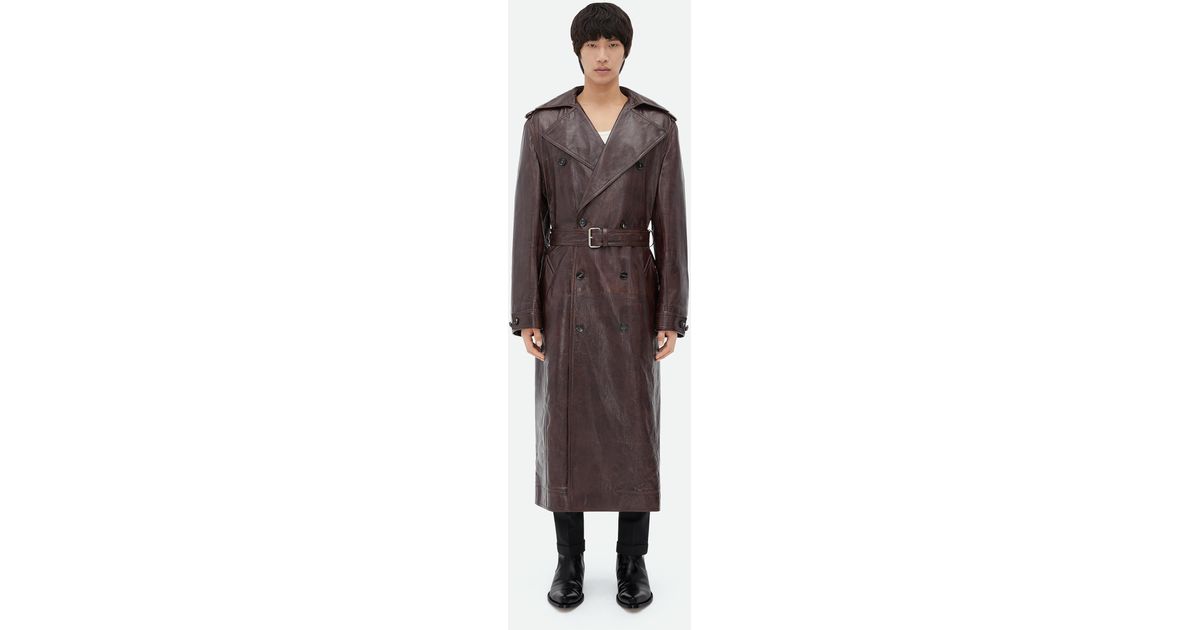 Bottega Veneta Oversized Fit Embossed Leather Trench Coat in Brown for ...