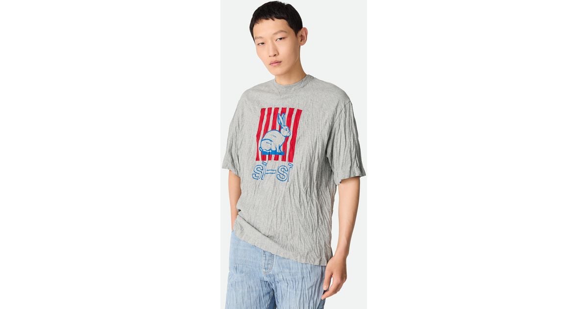Bottega Veneta直営店 クラッシュプリントジャージーTシャツ ライトグレー メランジェクラッシュド コットン プリント