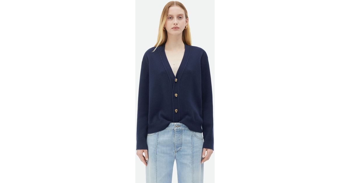 Bottega Veneta Cashmere Cardigan With Knot Buttons in Blue | Lyst