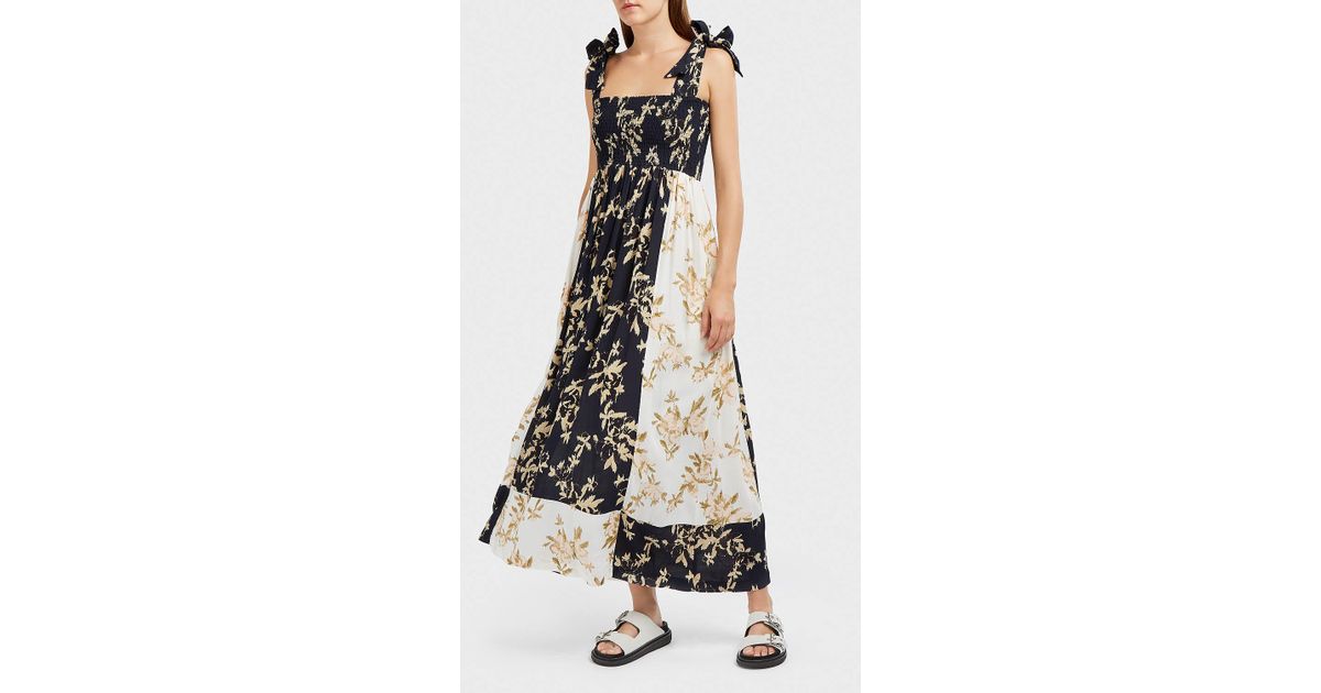 ganni printed crepe maxi dress