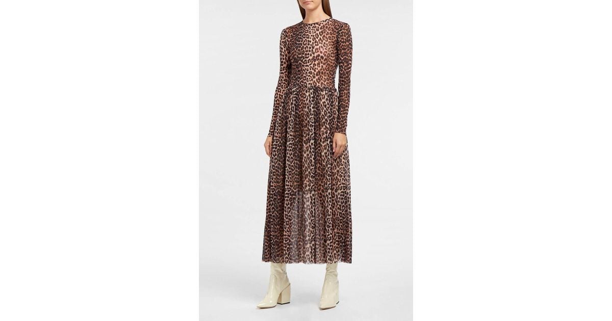 ganni tilden mesh dress leopard