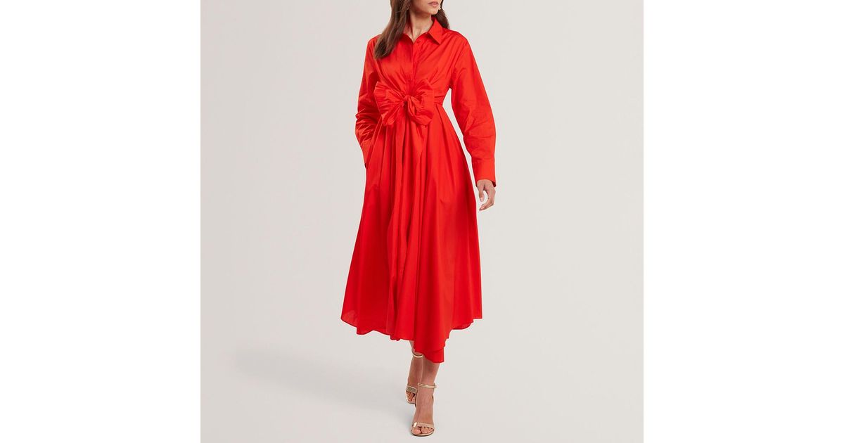 Ted Baker Ellisia Cotton Wrap Shirt Midi Dress in Red | Lyst UK