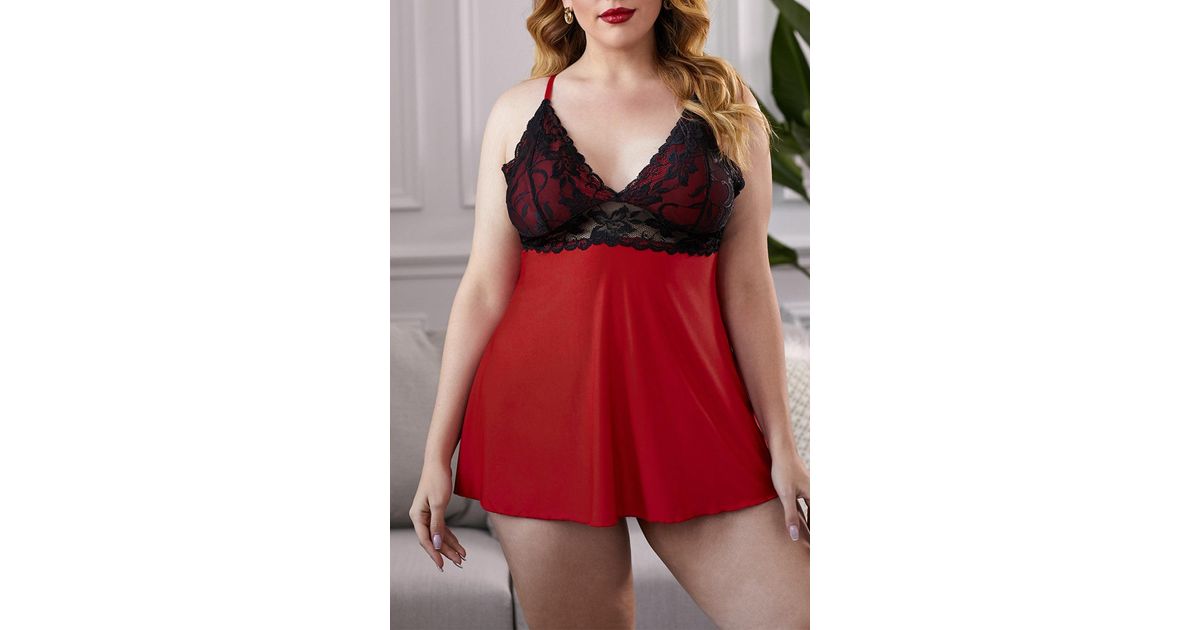 Briar Thorn Venecia Chemise With Lace Trim in Red-1 Womens Clothing Nightwear and sleepwear Nightgowns and sleepshirts Red 