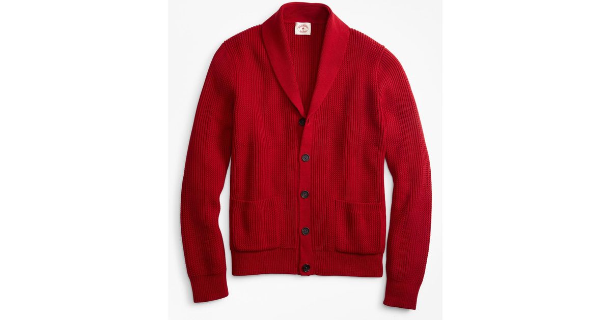 red shawl collar cardigan