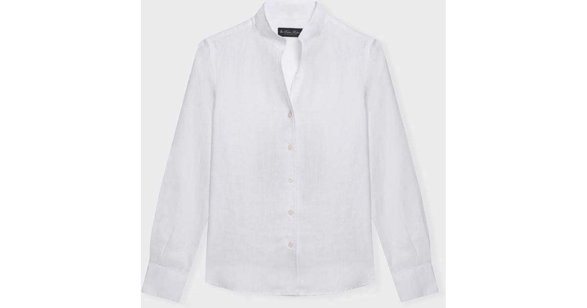 Brooks Brothers Slim Fit Linen Shirt With Stand Collar in White | Lyst UK