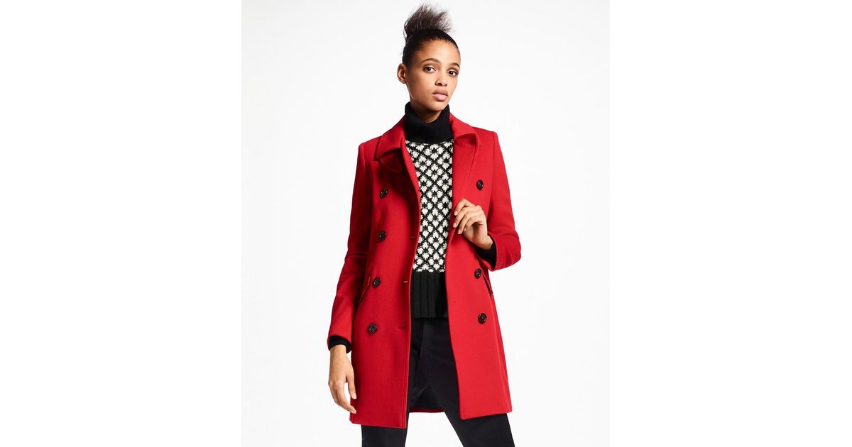 Brushed Wool Twill Peacoat, Red Pea Coat With Bow