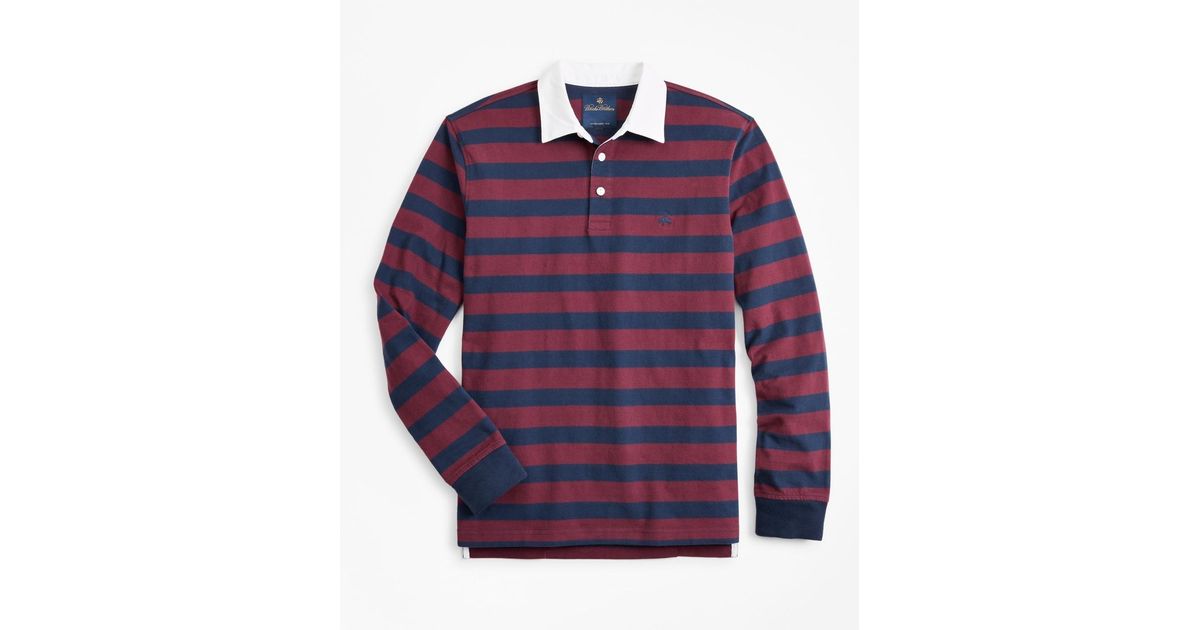 Brooks Brothers Cotton Stripe Rugby Shirt in Burgundy (Blue) for Men Lyst