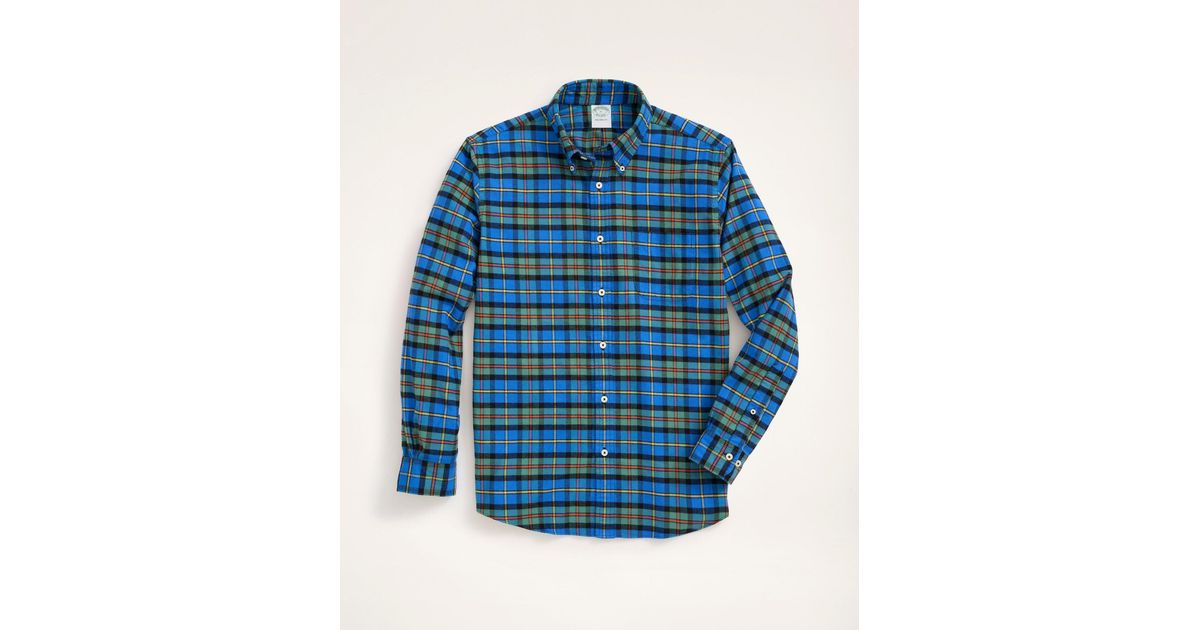 Brooks Brothers Milano Slimfit Portuguese Flannel Shirt in Blue,Green