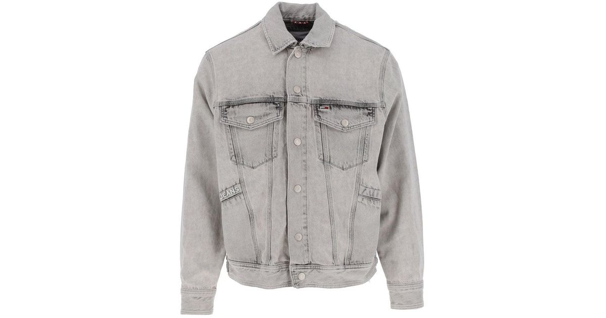 Tommy Hilfiger Grey Oversized Rigid Denim Jacket in Gray for Men | Lyst