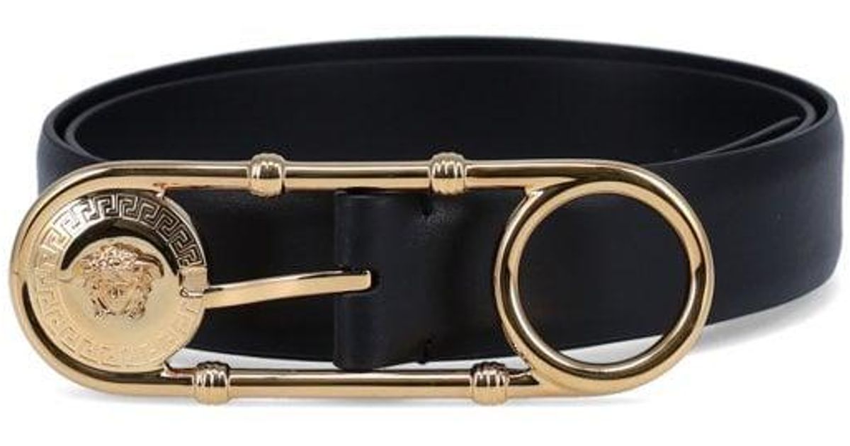 Versace Black & Gold Safety Pin Leather Belt for Men | Lyst UK