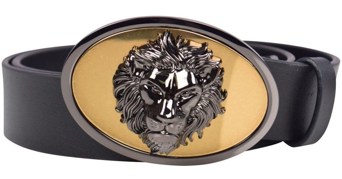 Black/gold Lion Buckle Belt for Men - Lyst