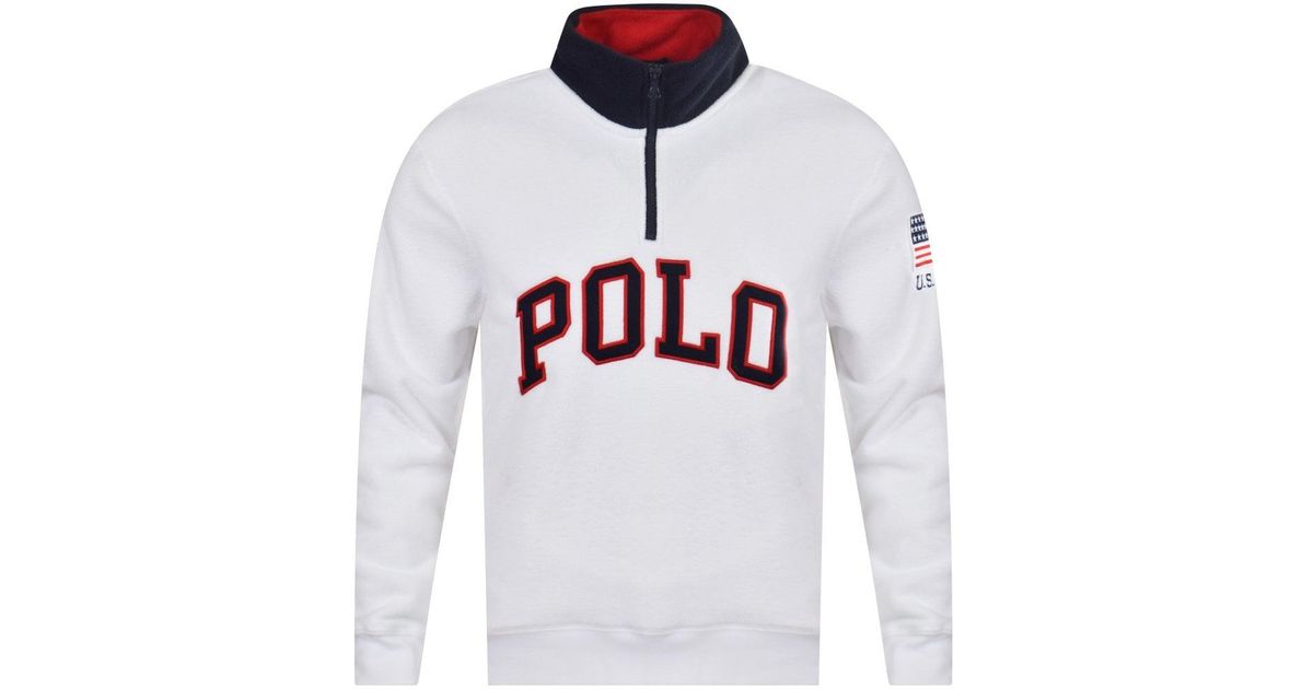 Polo Ralph Lauren Half Zip Pullover Logo Fleece in White for Men - Lyst