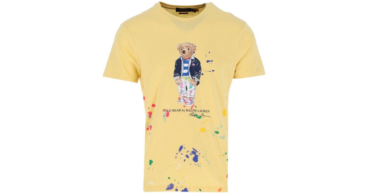 Polo Ralph Lauren Cruise Bear Paint Splatter T-shirt in Yellow for Men |  Lyst